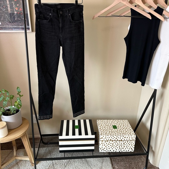 Citizens of Humanity Rocket Ankle High Rise Skinny Jeans w/ Stud Detail 26 Black - Picture 3 of 13